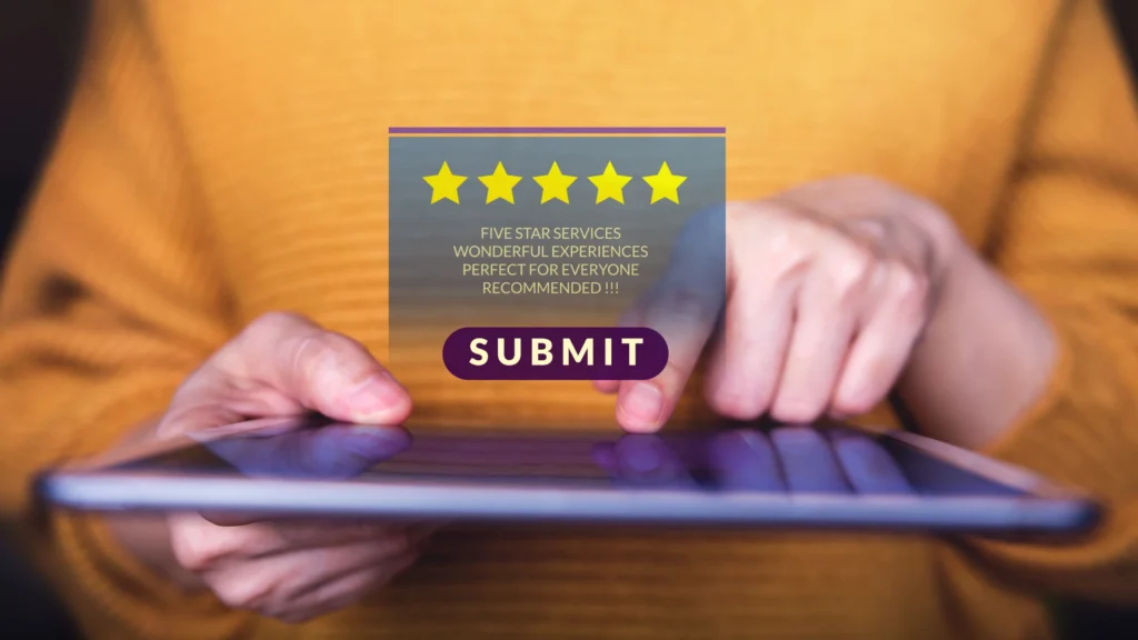 Enhancing Customer Experience image depicting a customer leaving a five star review 