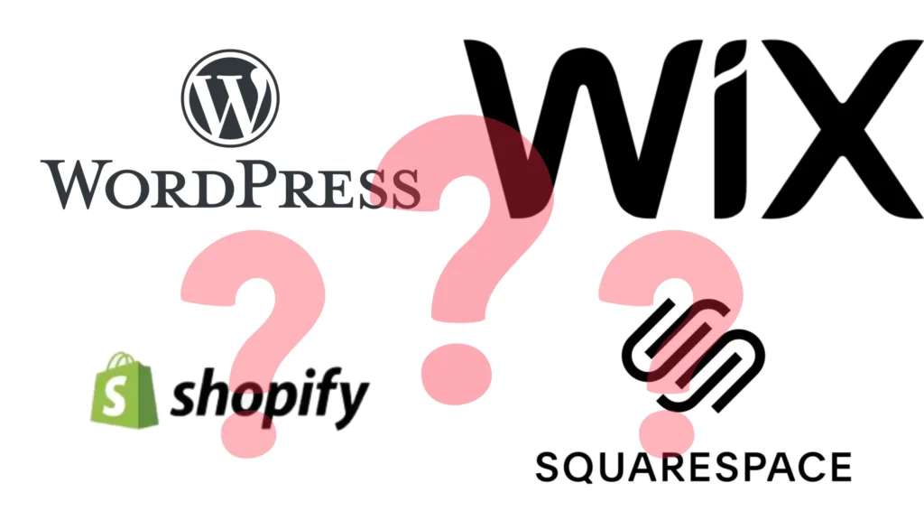 Top website builders for different needs, depicting the names of WordPress, Wix and Shopify.