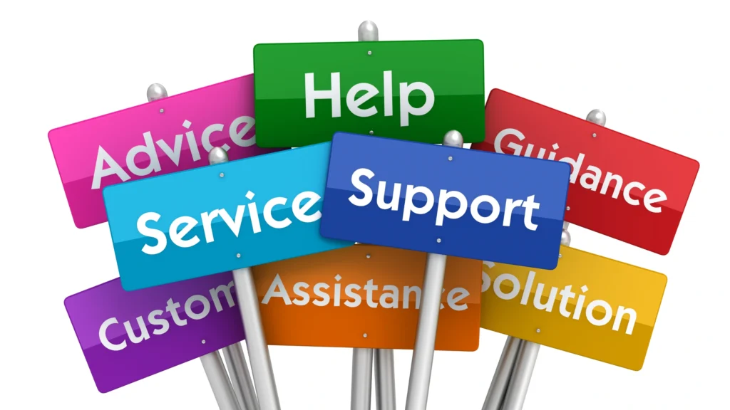 Virtual Assistants in Customer Service image depicting several labels with words like support, help and assistance